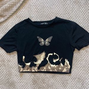 🆕 Shein cropped black and gold flame butterfly top